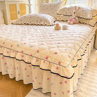 公主风水洗棉夹棉床裙单件秋冬季 床垫保护罩全包床单带裙边三件套