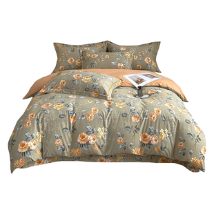 美式复古全棉磨毛四件套秋冬加厚保暖纯棉床单被套床笠式床上用品