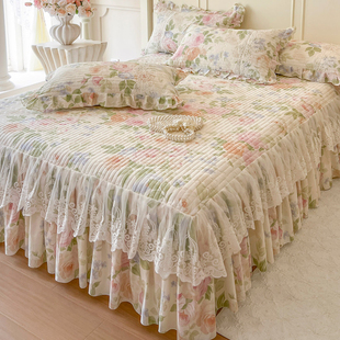 全棉夹棉床裙三件套公主风纯棉单件蕾丝花边防滑床单床罩四季 通用