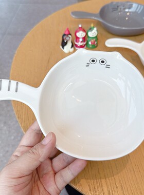 可爱猫咪带手柄盘子嗦粉手持碟