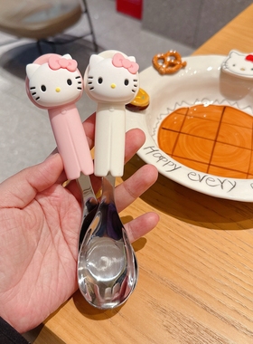 可爱KT304不锈钢勺子元宝勺家用卡通饭勺儿童吃饭调羹汤勺高颜值