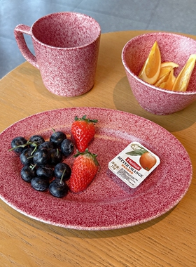 复古红色泼墨陶瓷餐具高级感釉下彩家用菜盘米饭碗咖啡马克杯礼物