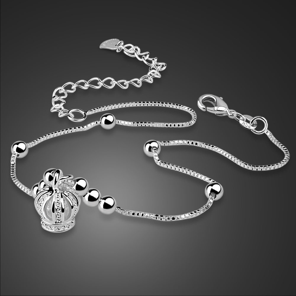 日韩s925纯银皇冠脚链女时尚韩版简约复古脚链学生闺蜜脚环银饰品