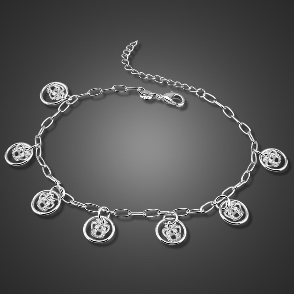 s925纯银韩版简约个性感脚链女皇冠ins森系宫廷古风脚环情侣饰品