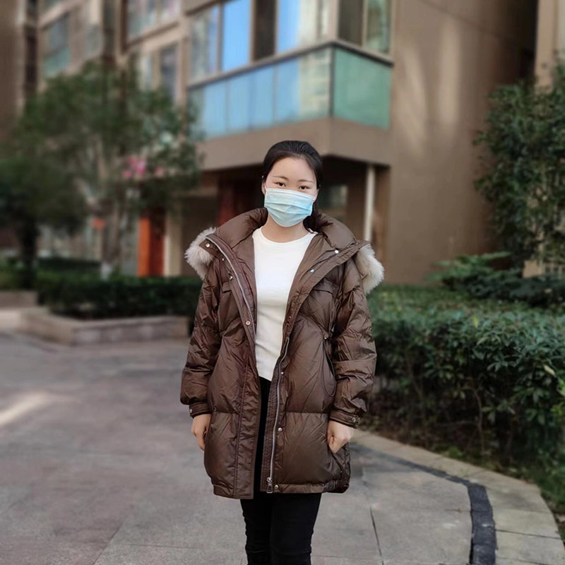 奢华大毛领高品质白鸭绒羽绒服女韩版宽松百搭系带收腰外套保暖