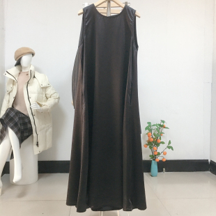 背心长裙套头圆领宽松腰设计感连衣裙 重磅缎面无袖 高品质春季 新款