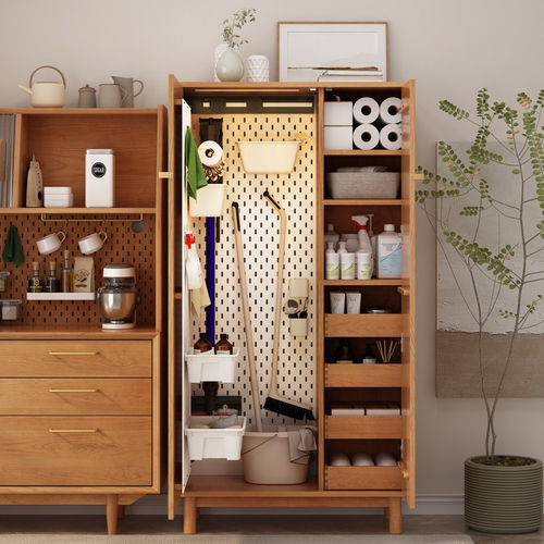 实木家政柜多功能日式储物柜 可订制松木洞洞板收纳柜适用阳台