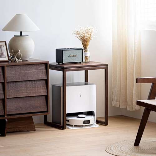 扫地机器人实木置物架黑胡桃木可移动收纳柜客厅饮水机鱼缸架子