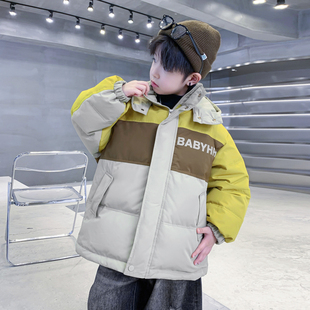 男童冬季韩系撞色冲锋衣羽绒服2025新款儿童男孩冬装加厚防寒外套