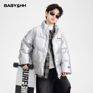 儿童装 立领面包羽绒服2025新款 防水防寒外套 潮酷亮面短款 男童冬季