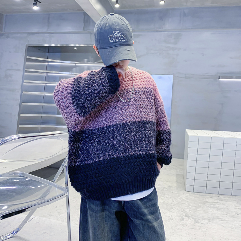 男童冬季拼色加厚针织打底毛衣潮