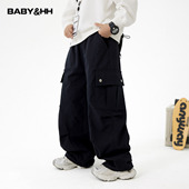 潮酷户外加绒伞兵工装 裤 2025新款 男童秋冬季 儿童男孩加厚直筒裤 子