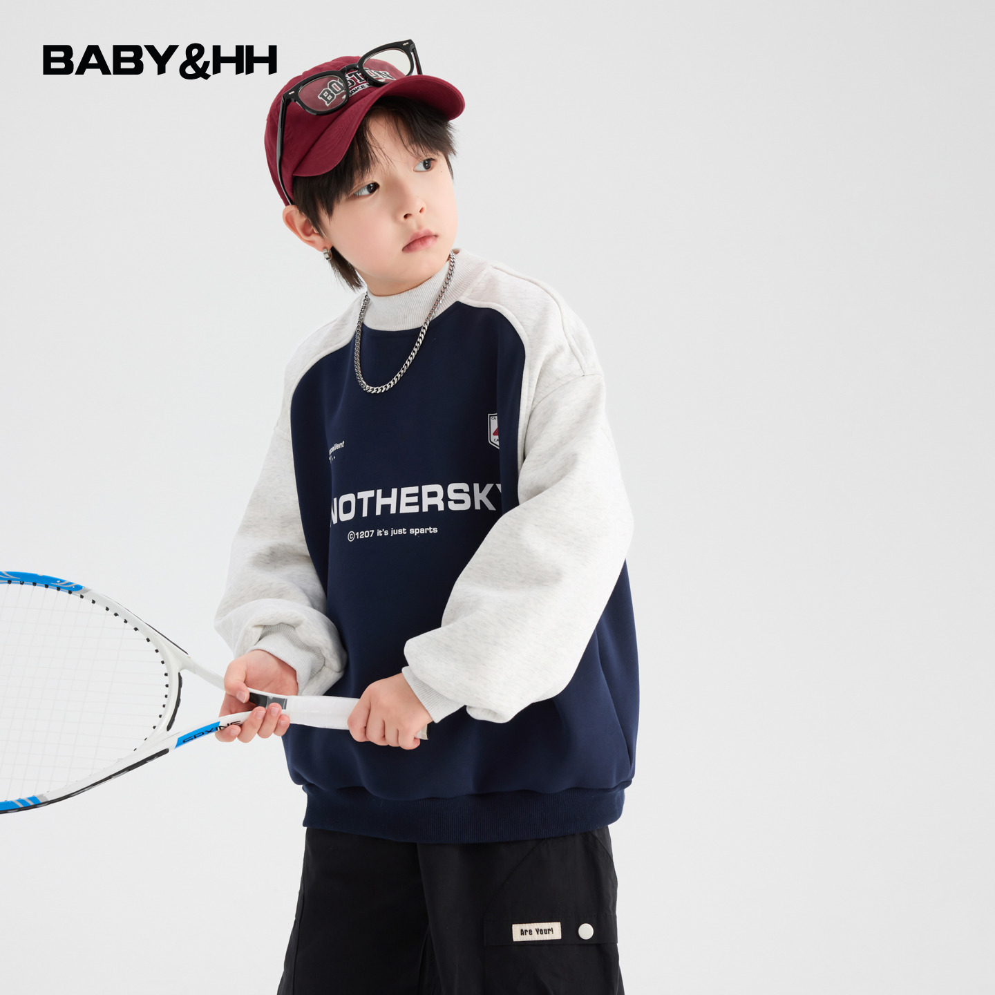 韩范撞色加绒半高领保暖运动卫衣