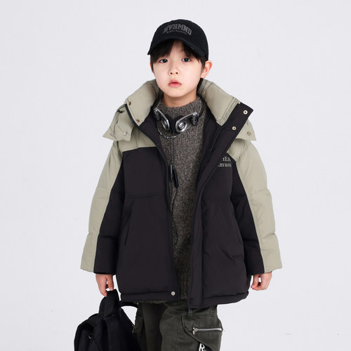 男童冬装撞色运动防风免洗羽绒服