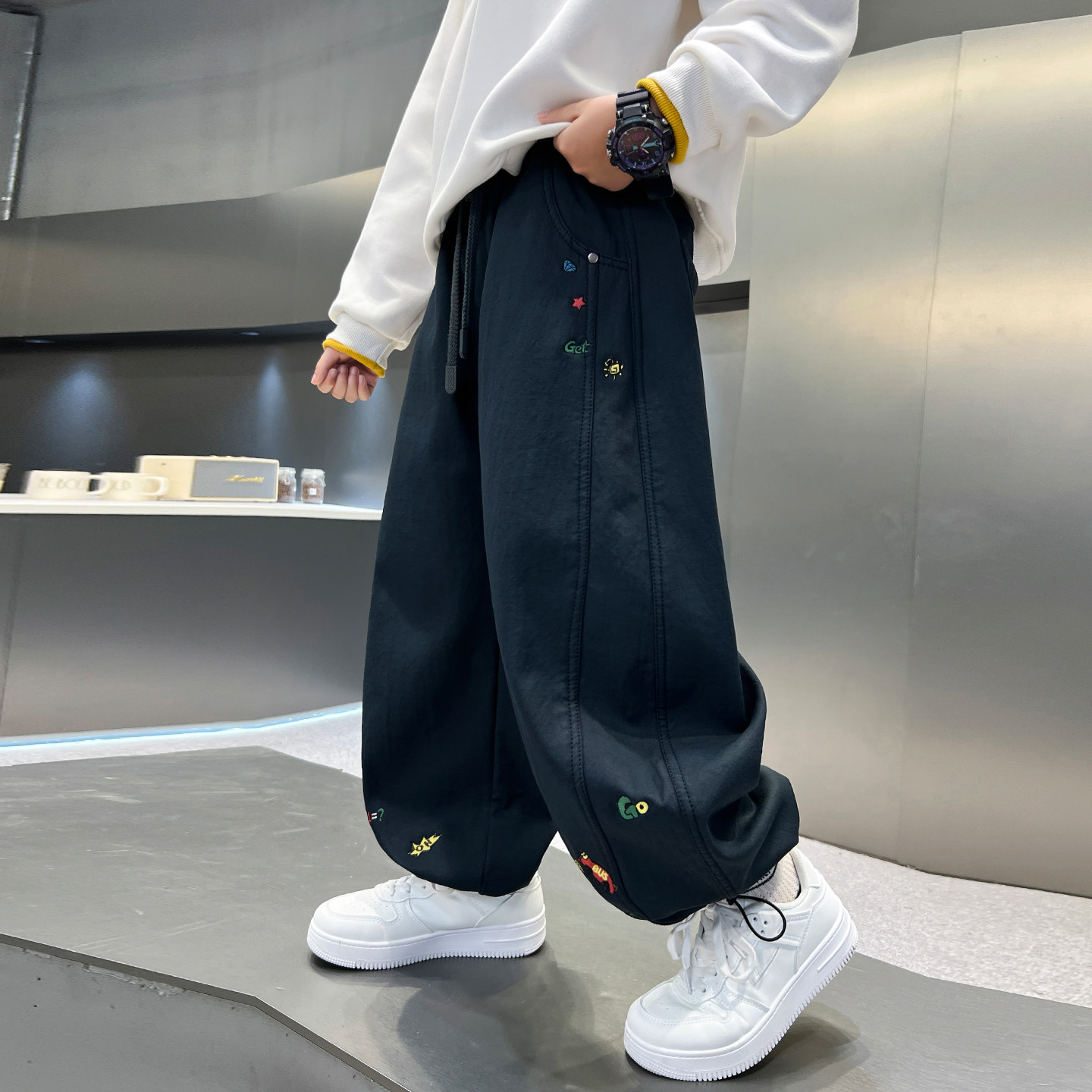 男大童冬装潮酷加绒可抽绳弯刀裤2025新款青少年儿童加厚直筒裤子,童装/婴儿装/亲子装,裤子,淘宝优惠券,粉丝福利购,淘宝优惠卷