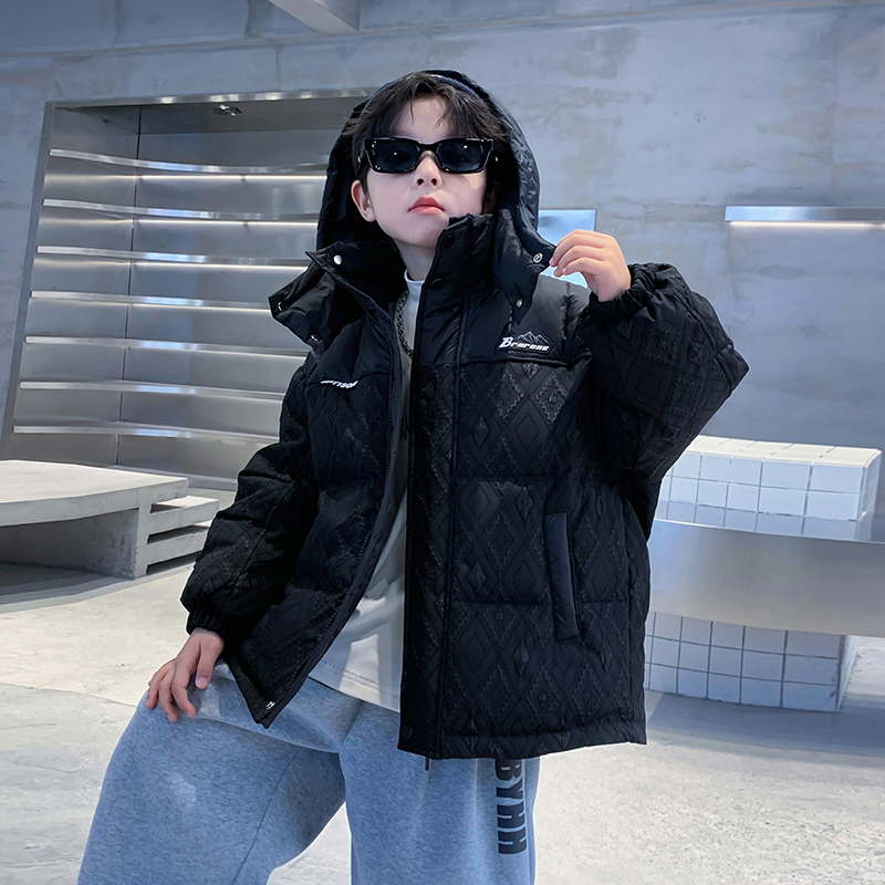 男童冬季短款加厚拼接免洗羽绒服2025新款中大儿童冬装防寒外套潮