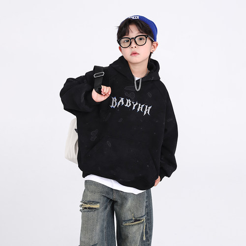 男童春秋款潮牌扎染连帽宽松卫衣