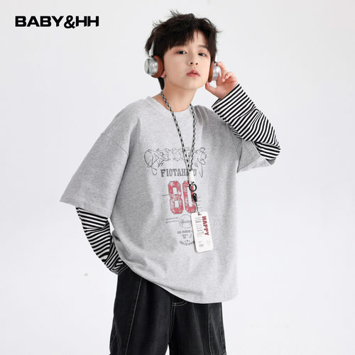 韩范假两件运动撞色条纹长袖t恤