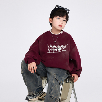 男童冬季红色本命年拼接加绒卫衣