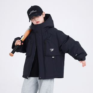 儿童冬季 羽绒服2025新款 加厚运动防寒外套 潮酷冲锋衣工装 男童冬装