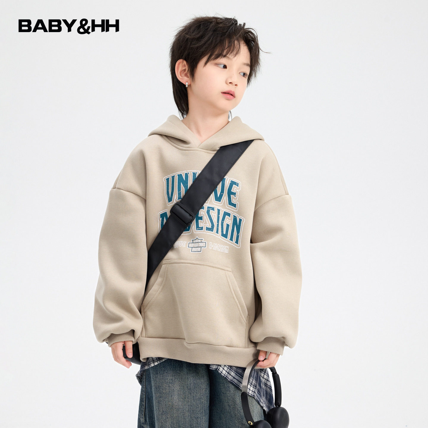 韩范一体绒运动休闲宽松连帽卫衣