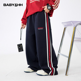 阔腿宽松裤 儿童男孩秋装 子 2025新款 男童春秋潮牌撞色直筒运动卫裤