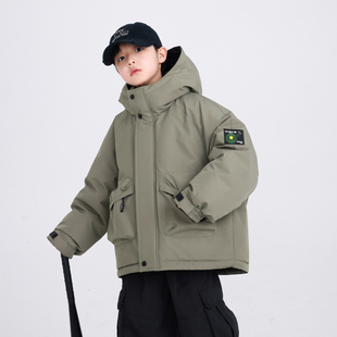 儿童男孩冬季 羽绒服2025新款 户外防寒外套 加厚冲锋衣工装 男童冬装