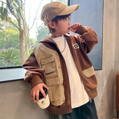 痞帅夹克上衣潮 儿童男孩秋装 男大童春秋韩系拼接工装 外套2026新款