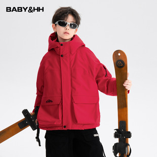 男童冬装户外三防红色冲锋衣羽绒服2025新款儿童加厚防寒工装外套