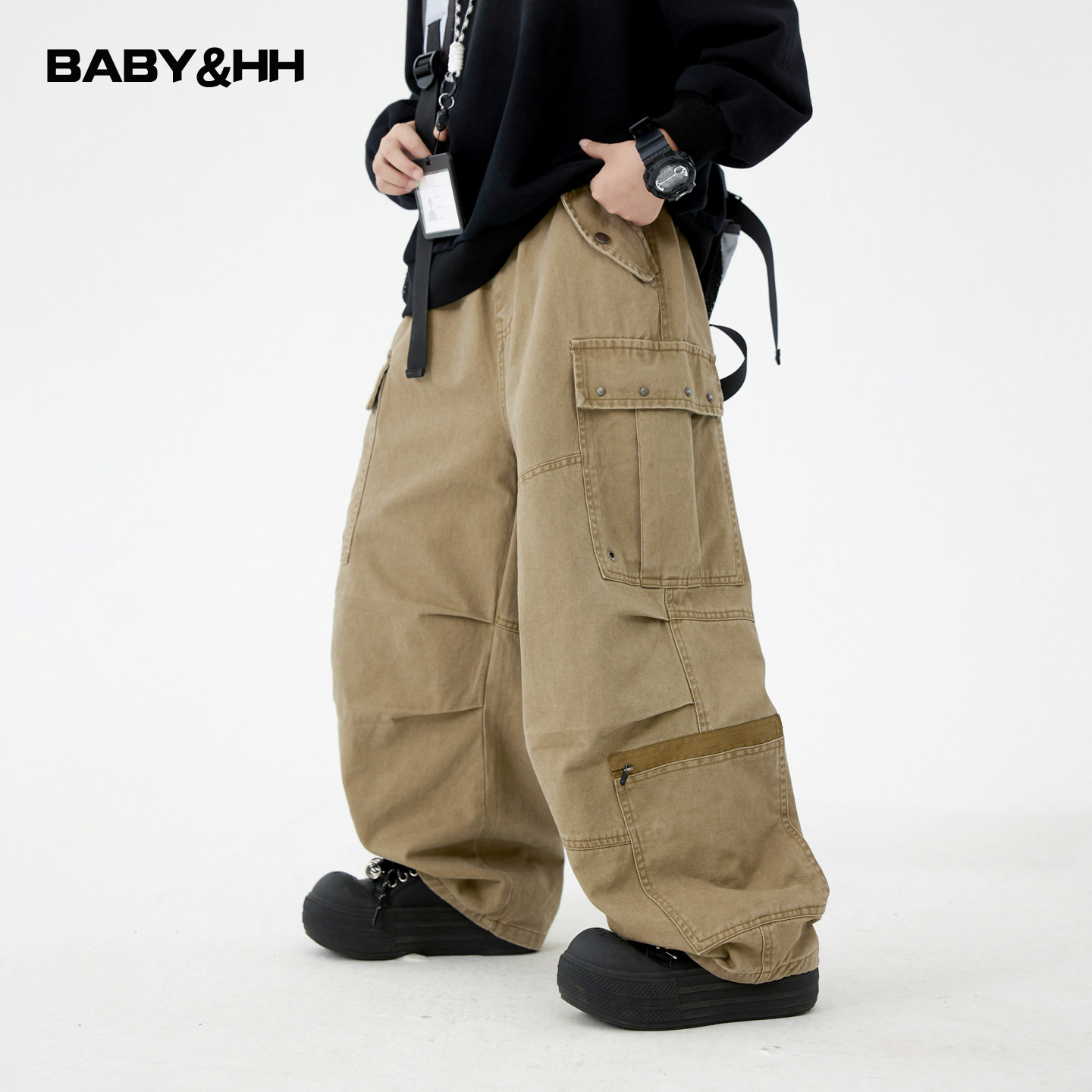 户外一体绒直筒伐木伞兵工装裤潮