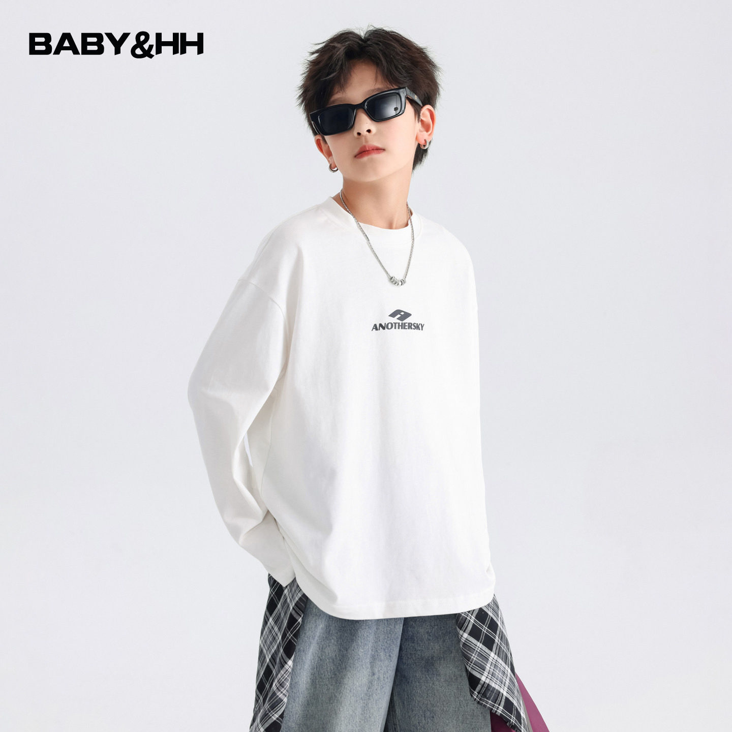 男童秋冬纯棉运动长袖白t恤2025新款青少年儿童保暖内搭打底上衣