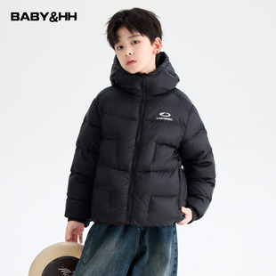 男童冬季户外黑色短款连帽羽绒服2025新款青少年儿童免洗防寒外套