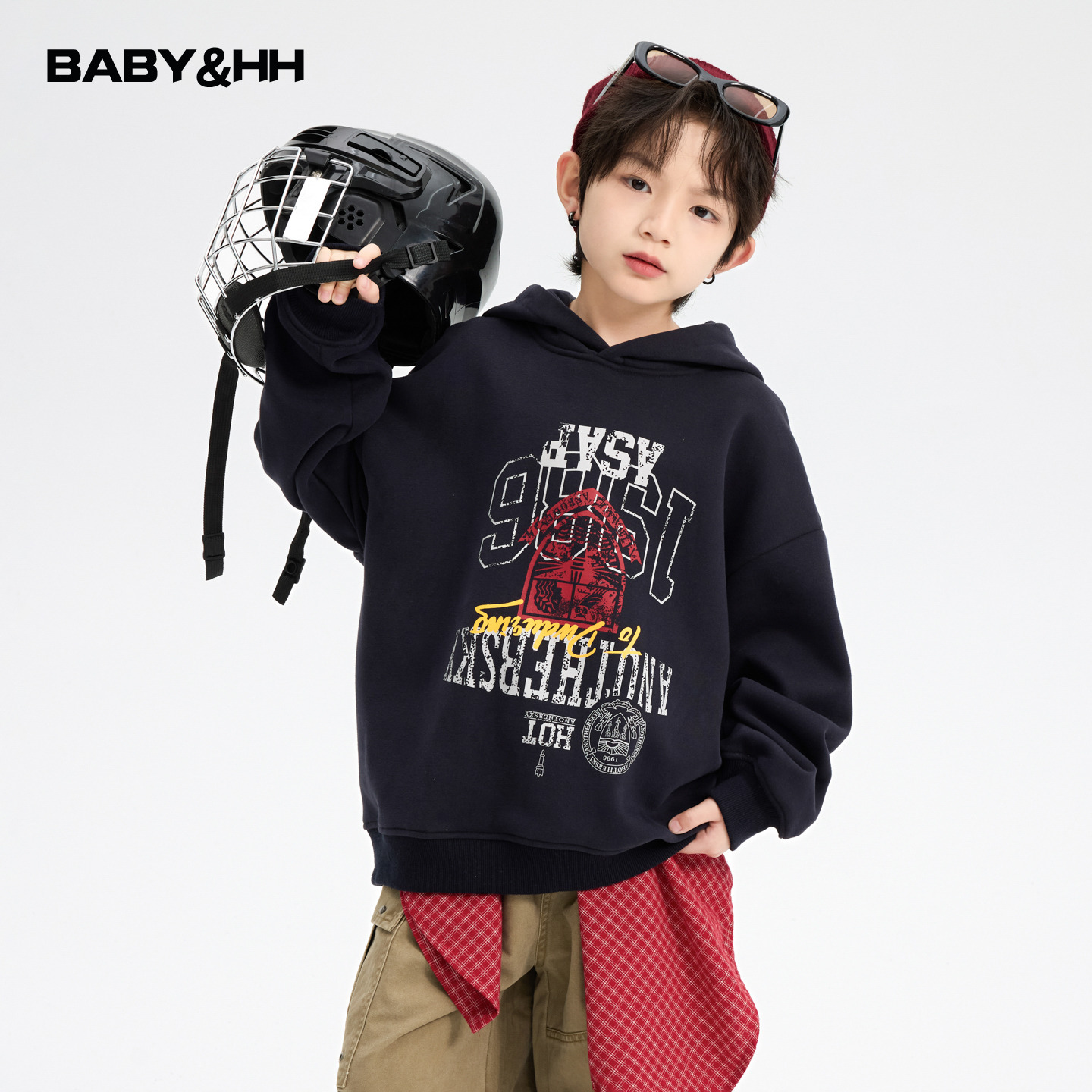 美式休闲一体绒运动宽松连帽卫衣