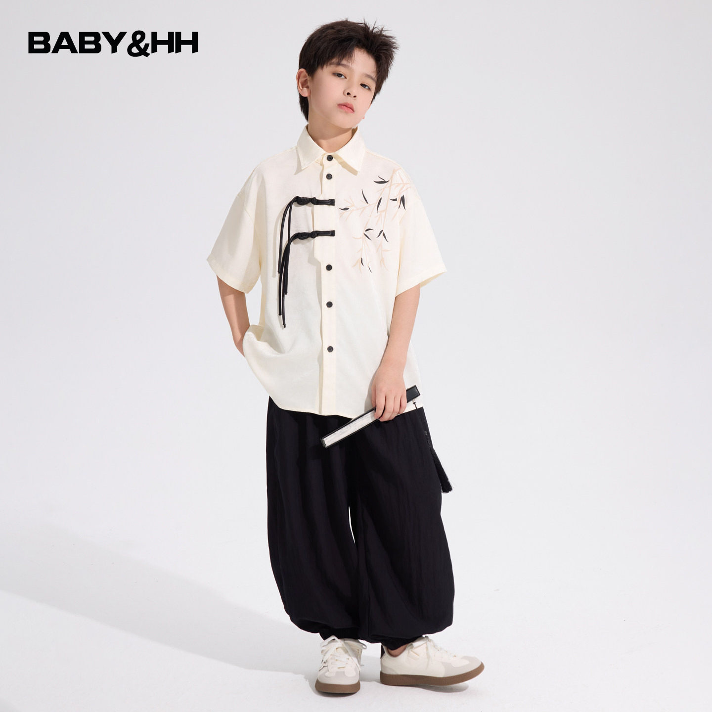 新中式国风冰丝短袖衬衫汉服套装图片