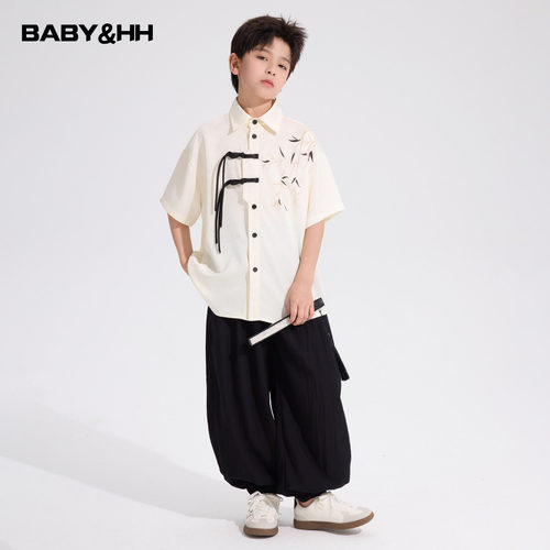 新中式国风冰丝短袖衬衫汉服套装