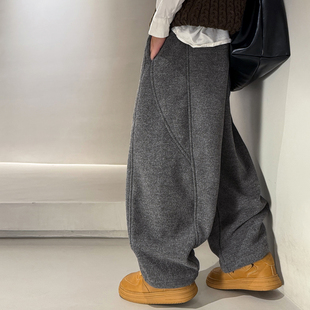 男童冬季韩范灰色加绒运动弯刀卫裤2025新款儿童冬装加厚直筒裤子