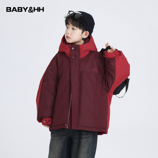男童冬季新年红色冲锋衣羽绒服2026新款儿童男孩防风防水加厚外套