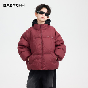 男童冬季红色新年短款假两件羽绒服2026新款儿童过年加厚防寒外套