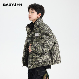 男童冬季迷彩假两件工装面包羽绒服2025新款儿童防水加厚防寒外套