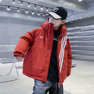 男童冬装红色新年加厚面包羽绒服2026新款儿童冬季防风免洗外套潮