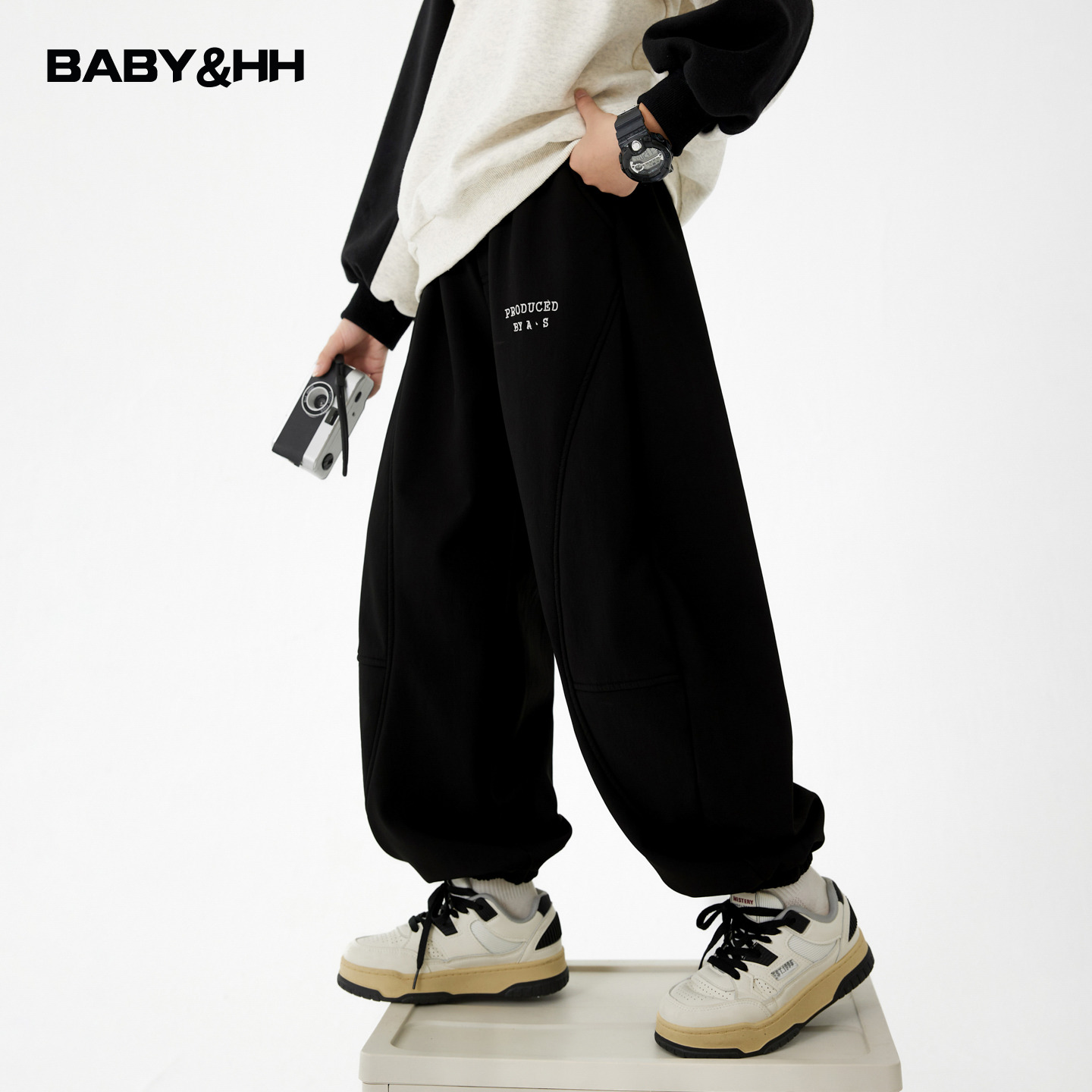 韩范一体绒防风束脚运动休闲卫裤