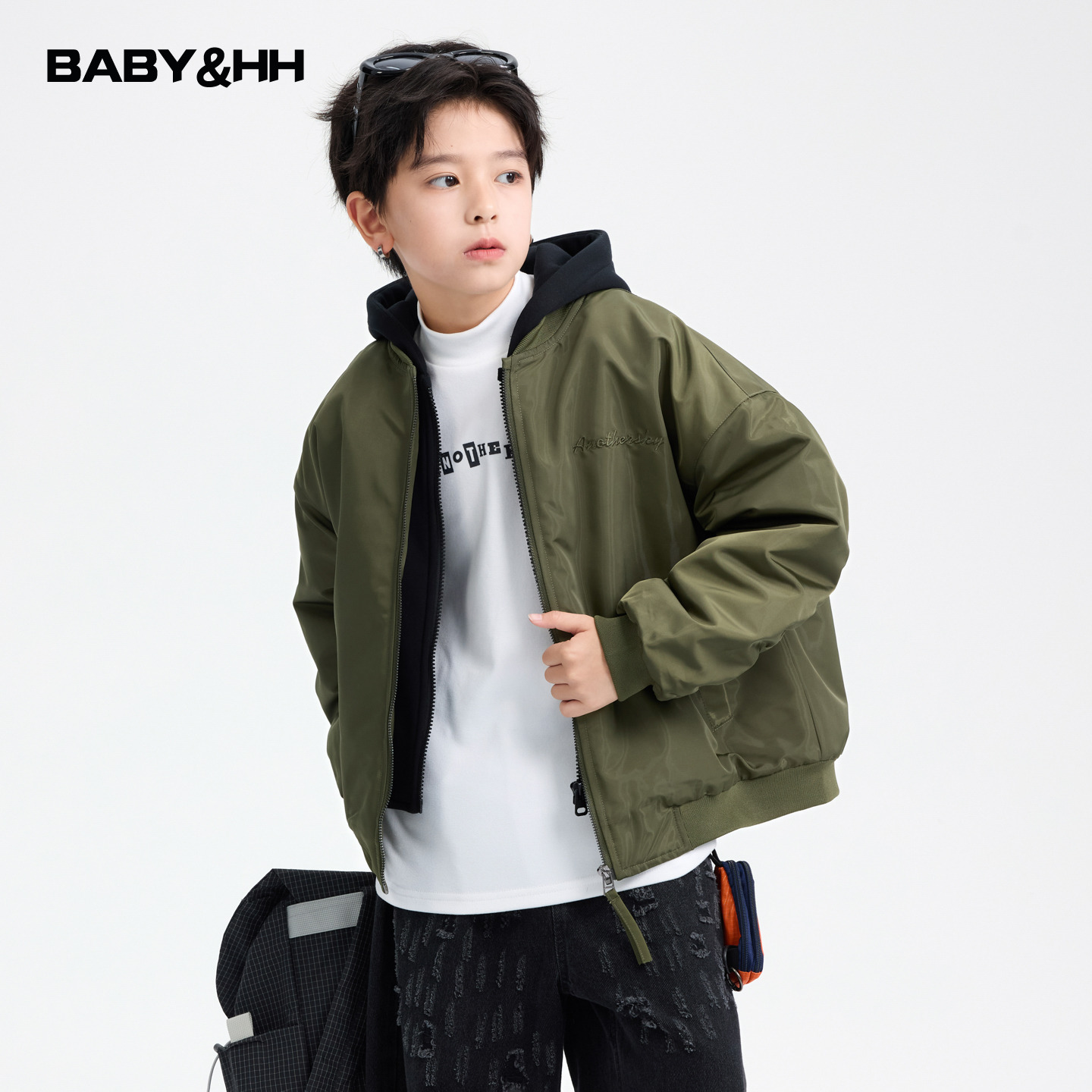 潮酷防水假两件连帽夹棉棒球棉服