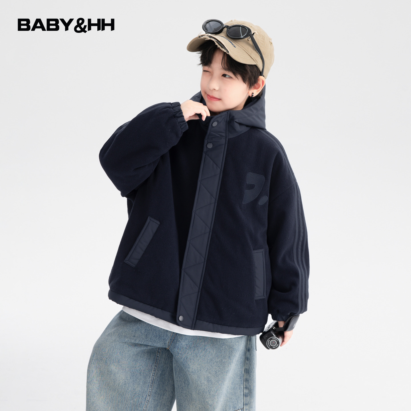 羊羔绒拼接防风夹棉加厚连帽棉服