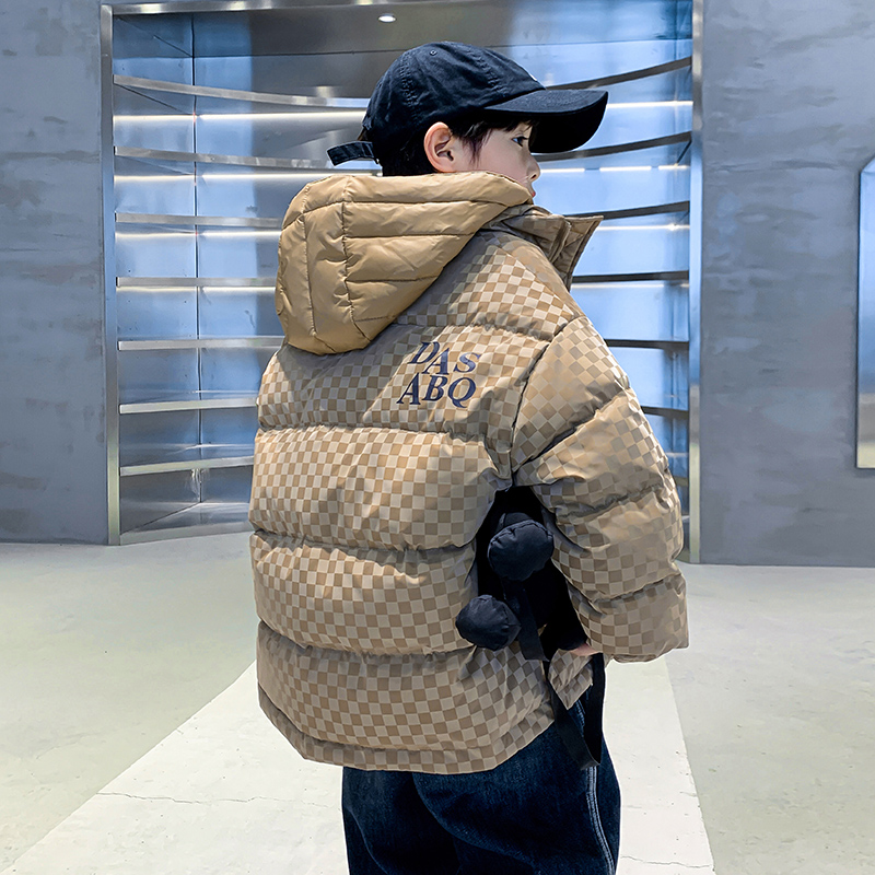 男童冬装格子炸街免洗加厚羽绒服