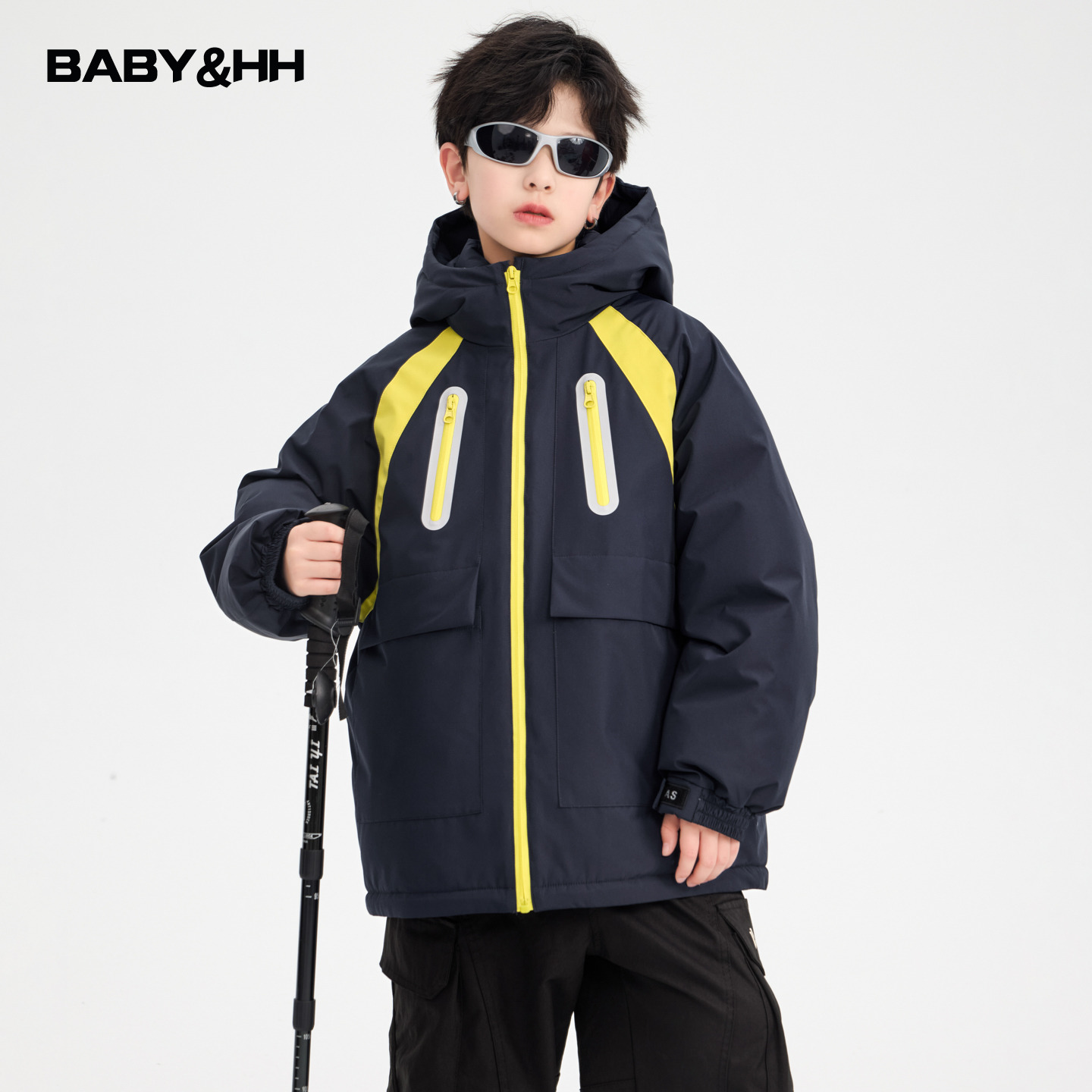 男童冬季潮酷撞色防水工装冲锋衣羽绒服2025新款儿童加厚防寒外套