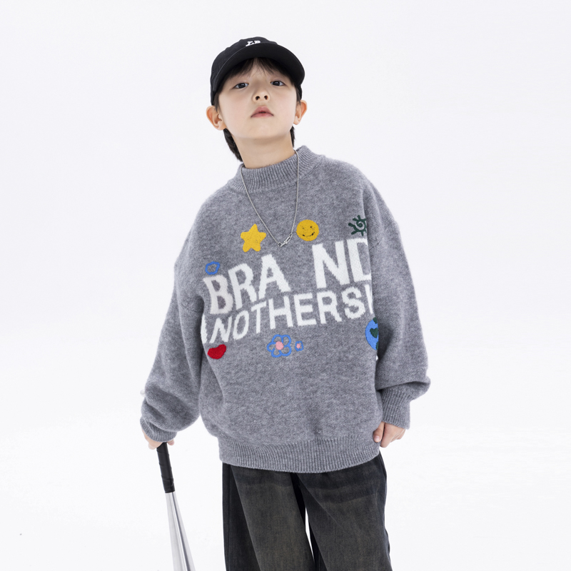 男童冬季加厚半高领内搭针织毛衣