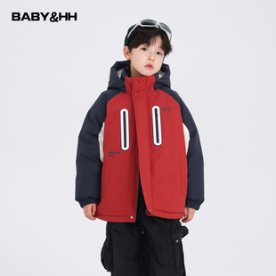 男童冬季 儿童男孩撞色加厚防寒外套 红色新年冲锋衣羽绒服2025新款