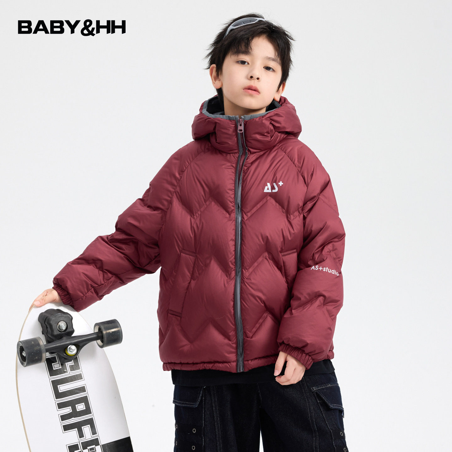 男童冬装新年红色防水连帽羽绒服2025新款儿童中学生运动防寒外套