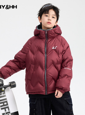 男童冬装新年红色防水连帽羽绒服2026新款儿童中学生运动防寒外套