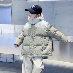 男大童冬装加厚90白鸭绒拼色羽绒服2025新款儿童男孩冬季防风外套